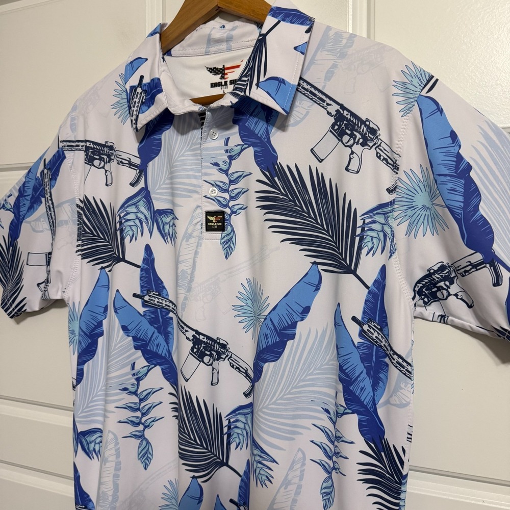 Eagle Six Shirt Mens Large Breezy Palms Golf Polo AK USA America Hawaiian - Picture 9 of 9